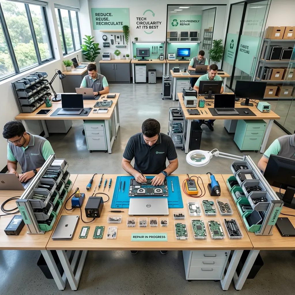 Overhead view of a modern tech lab for IT refurbishment